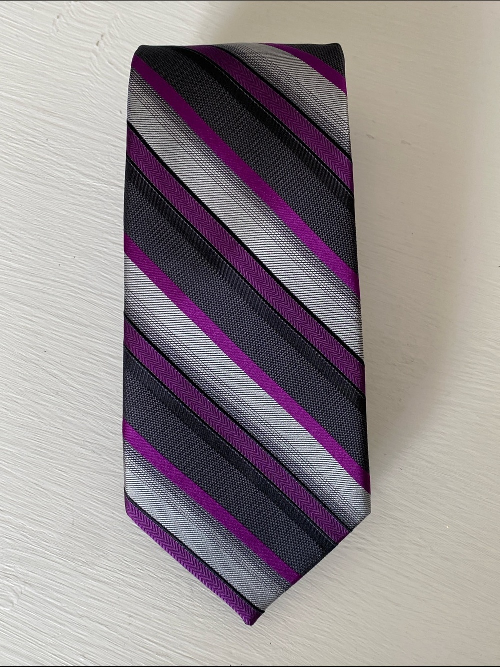 Calvin Klein Men's Black, Gray and Purple Striped Tie